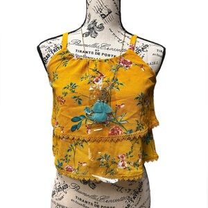 Knit Works Mustard Floral Pullover Blouse M (10/12)